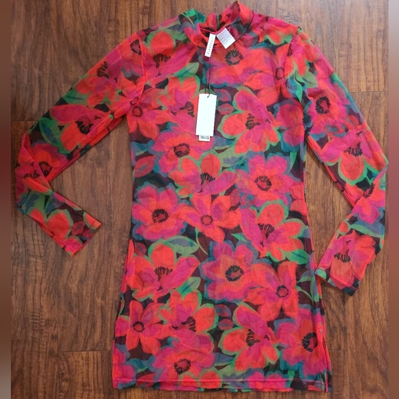 New Sanctuary Mock Neck Swim Cover Dress with Side Slits Savage Gardener - Picture 4 of 7